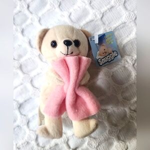 Vintage 2000 Snuggle Teeny Bean Bear Plush 5" w/ tag & Pink blanket